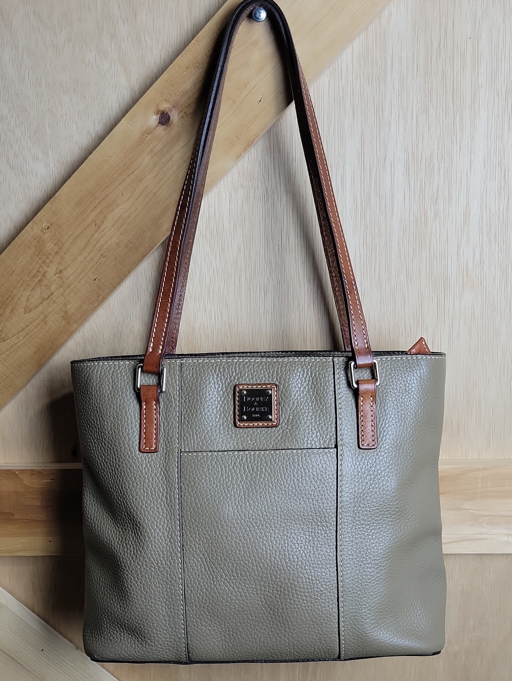 Dooney & Bourke Pebble Grain Leather Tote Bag Gray Brown